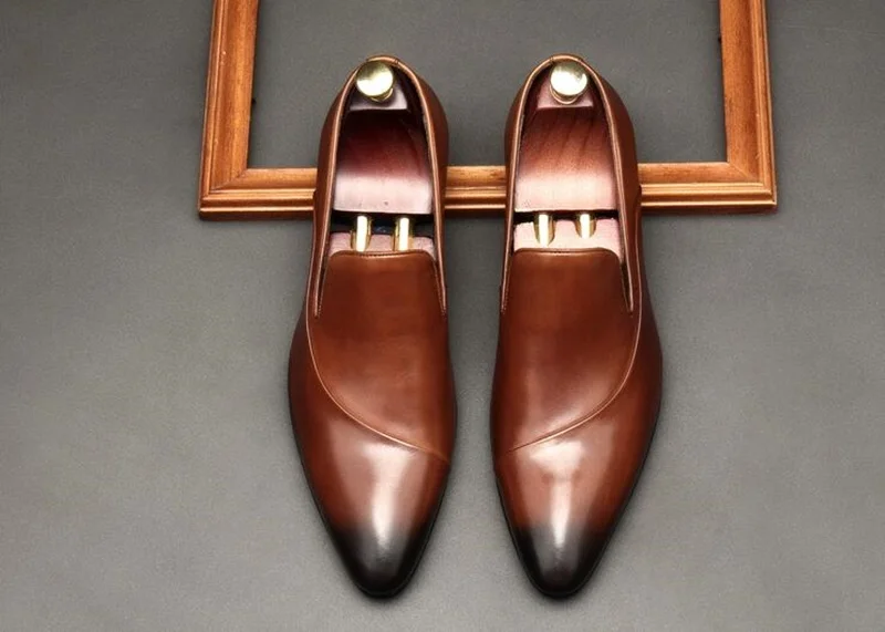 OMDE острый носок Слипоны кожаные туфли Для мужчин мягкие Модельные туфли из натуральной кожи дышащие летние офисные туфли официальная обувь