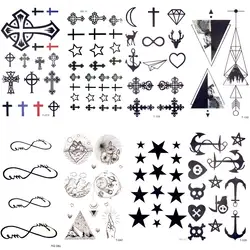 Прохладный Христос Крест греческие временные татуировки наклейки черные звезды якорь Для мужчин Декорации для тела, рук
