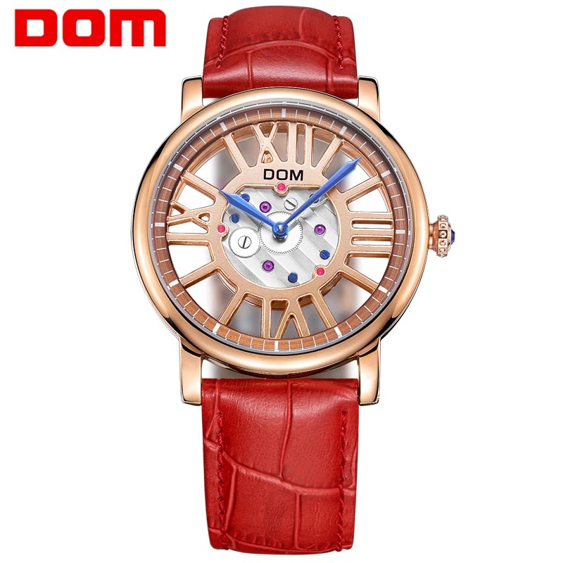 DOM luxury brand watches waterproof style leather gold skeleton quartz watch women G-1031 DOM luxury brand watches waterproof style leather gold skeleton quartz watch women G-1031