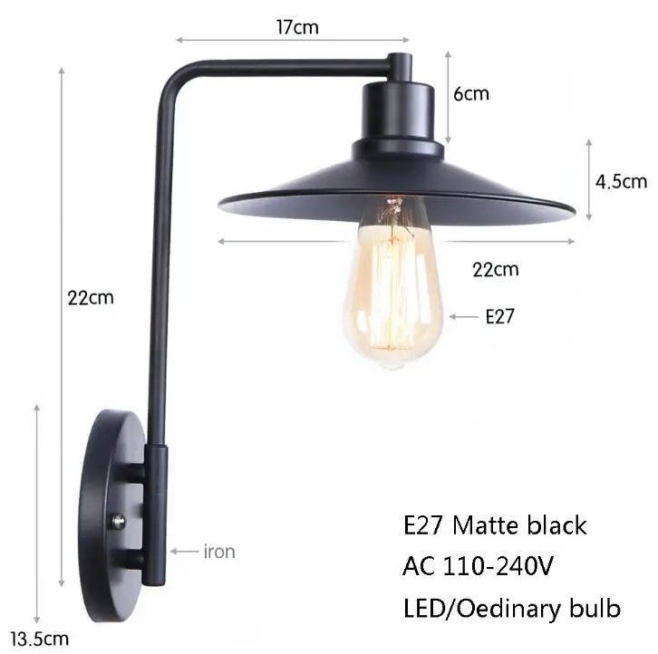 Винтаж Утюг окрашены в минималистском стиле черные бра E27 220 V светодиодный Блеск Бра в простом стиле для гостиной, спальни, холл ресторана кухня - Цвет абажура: black A