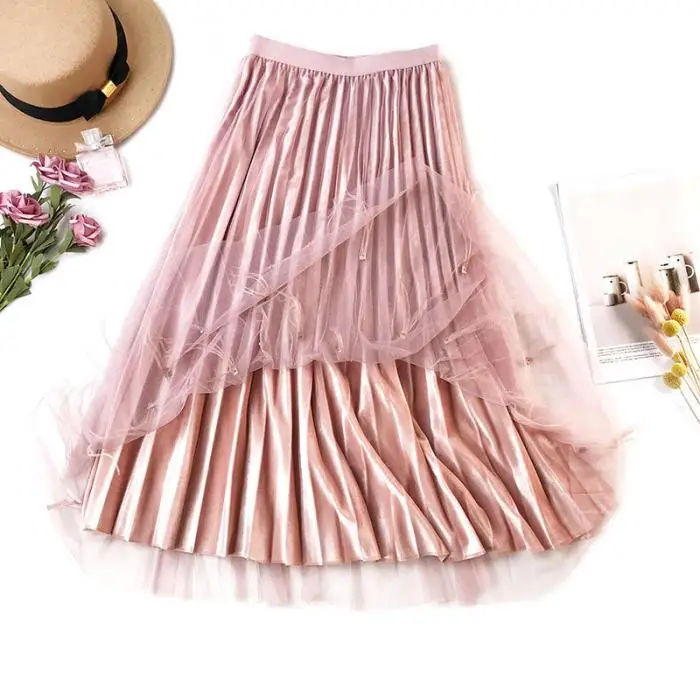 2018 Новая модная Милая женская плиссированная юбка с высокой талией Элегантная сетчатая длинная юбка с кисточками 99 LT88