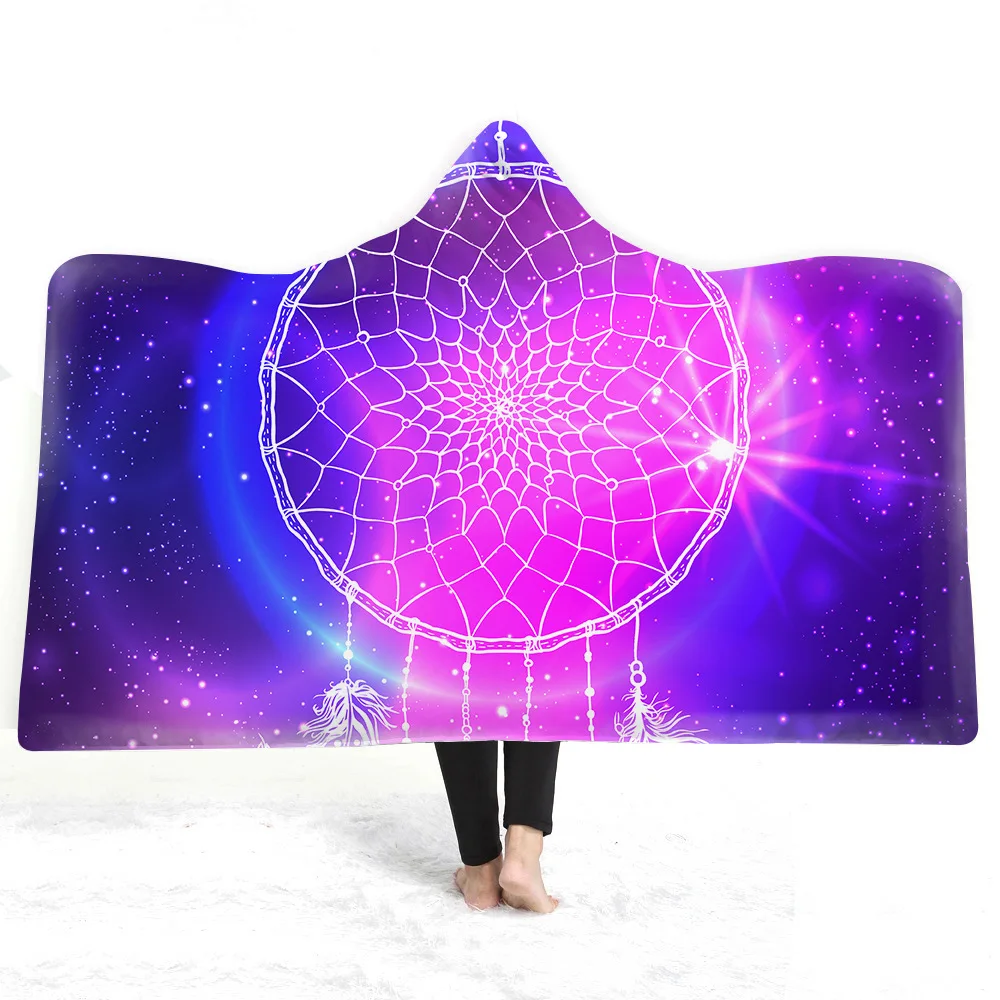 Dream Catcher Pattern Hooded Blanket Starry Sky Moon Print Winter Bed Throw Soft Warm Wearable Carpet Rugs Bedding - Цена: 