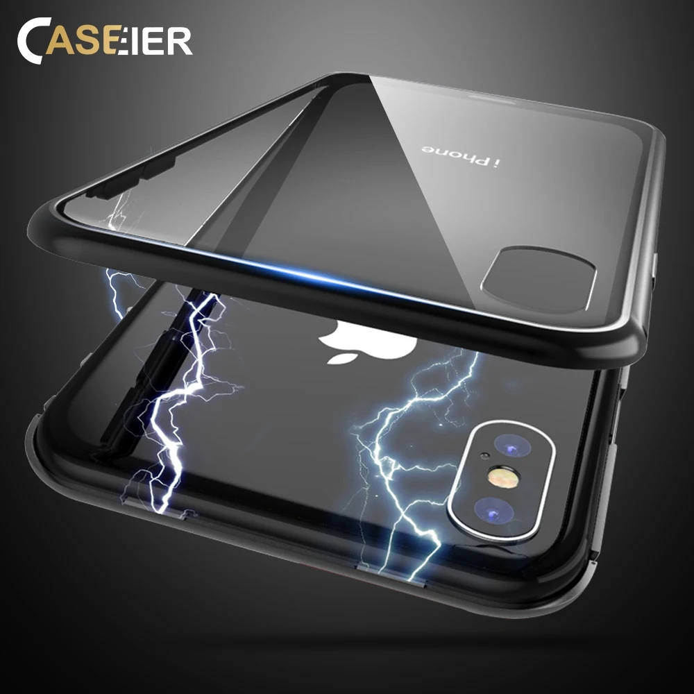 CASEIER Магнитная Адсорбция чехол для iPhone X 7 8 6 6s закаленное стекло задняя крышка 10 Plus