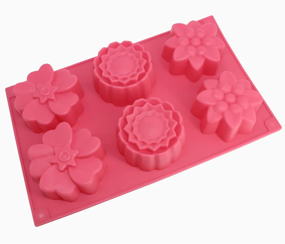 Silicone 6 Flowers Silicone Muffin Cups Handmade Soap Molds Biscuit