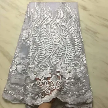 

Nigerian lace fabric 2019 high quality lace fabric with stines embroidered tulle lace fabric beaded net lace 5yards/lot PLG-55