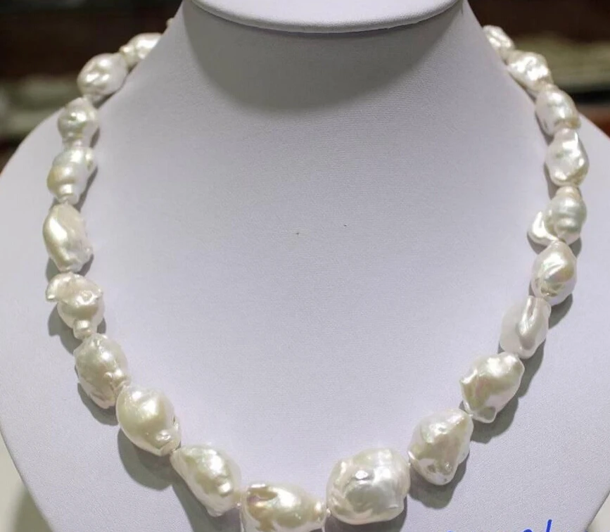 

Miss charm Jew1802 White keshi pearl freshwater pearl necklace 11x19mm-17x21mm 19" Alloy "Handmade