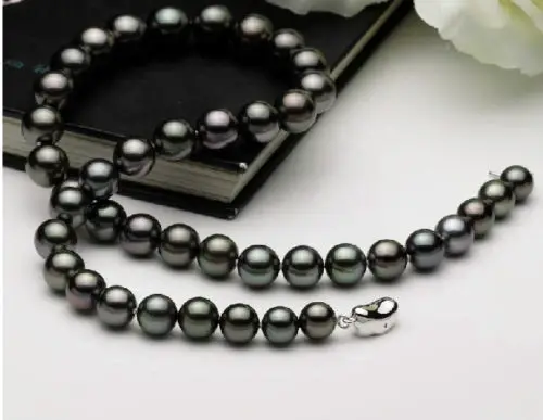 

FREE SHIPPING HOT sell new Style >>>> stunning 10-11mm tahitian round black pearl necklace17inch