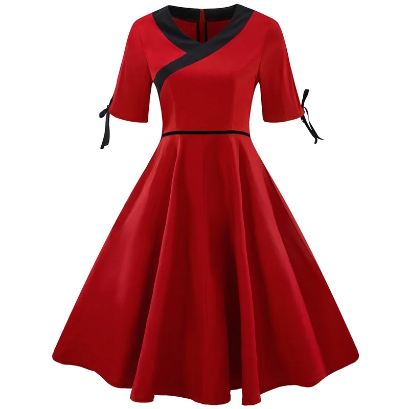 

50s Black Party Dress 2019 Summer Vestidos Red Short Sleeve Plus Size Robe Retro Vintage Swing Robe Pinup Rockabilly Dresses