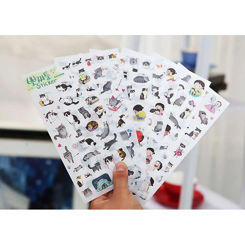 6 Sheets Cute Mini Cat & Girl Transparent Korean Sticker Decorative DIY Album Planner Diary Scrapbooking Label Kawaii Stationery