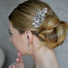 Свадебная Расческа для прически, цветок и листья стиль Стразы инкрустированные волосы гребень украшение для волос, свадебные шпильки для волос для невесты