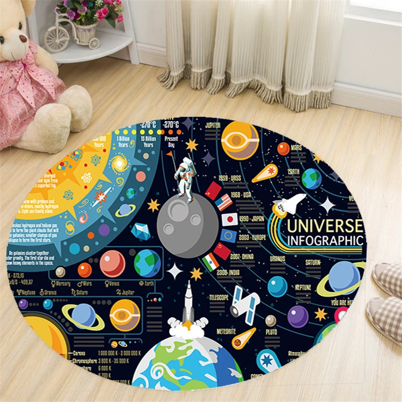 

Space Universe Indoor Rugs Carpet Kid Play Crawling Carpets Flannnel Floormat Doormat Kids Chair Mat Round Area Rug Living Room