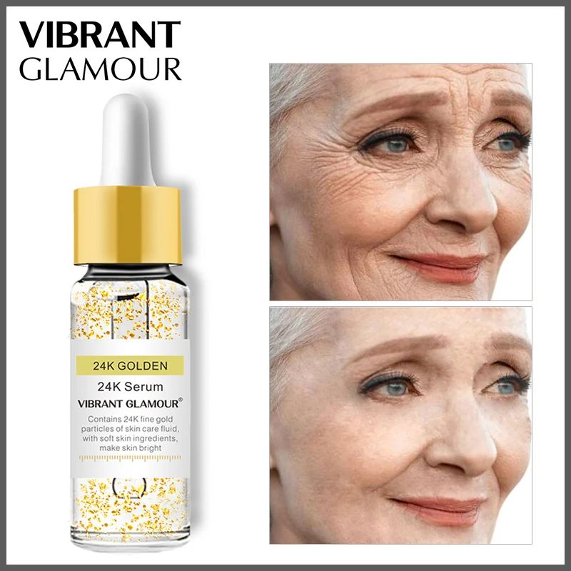 VIBRANT GLAMOUR 24K Gold Face Serum Anti-Aging Wrinkles Facial Serum Collagen Lift Firming Whitening Moisturize Skin Care Liquid