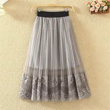 PEONFLY весна лето женские юбки кружева сетки полый тонкий карандаш плиссированные юбки элегантные прозрачные серые белые юбки Femme