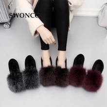 SWONCO/женская зимняя обувь на плоской подошве в Корейском стиле; Лоферы без шнуровки; женская обувь на плоской подошве с острым носком; модные лоферы с искусственным мехом для девочек; зимняя обувь