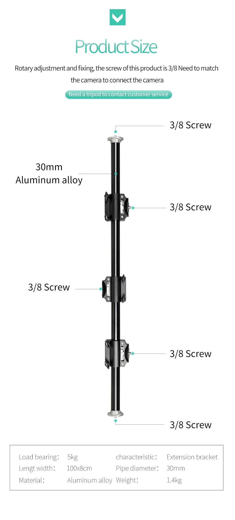 100 см 3/8 Алюминиевый винт поддержка штатива Arm Rock Solid Cross Bar боковой рычаг для 4 головки головы Pro фотостудия светильники