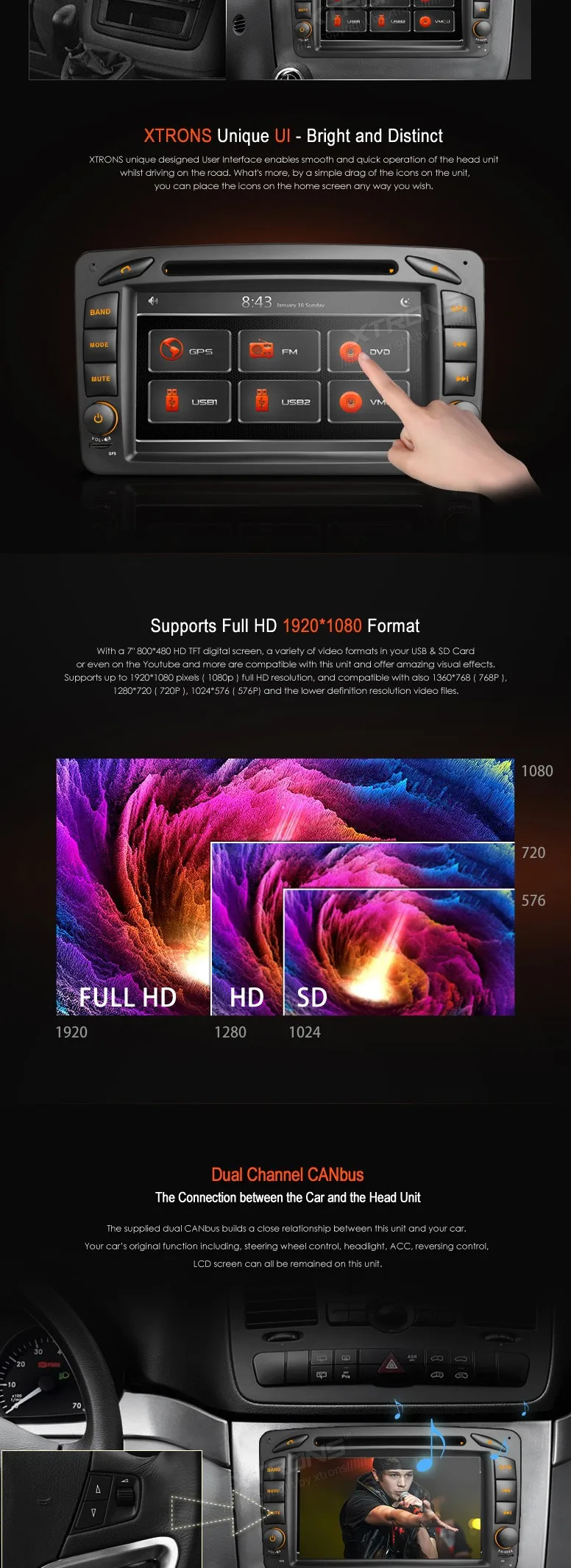 Best XTRONS DVD Player For Mercedes-Benz Vaneo 2 din car audio 1080P Video Dual Channel CANbus HD Touch Screen with GPS Navigation 1