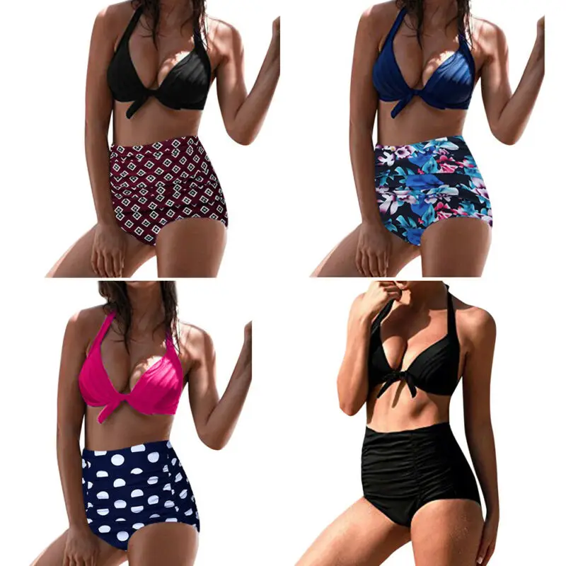 

New Style Women Two-Piece Suits Push Up Padded Bra Swimwear Bandage Lady Swimsuit Bathing Suit Print High Waist Fashion Hot 2019