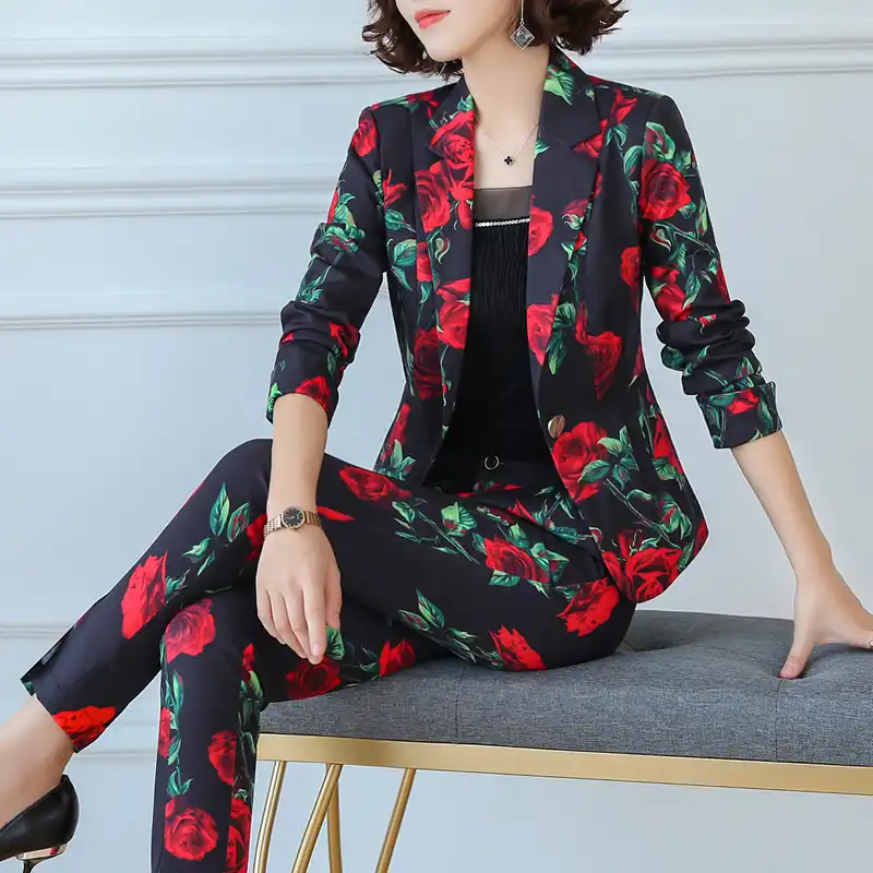 2019 Floral Blazer Women Elegant Chic Full Sleeve Flower Jacket Retro