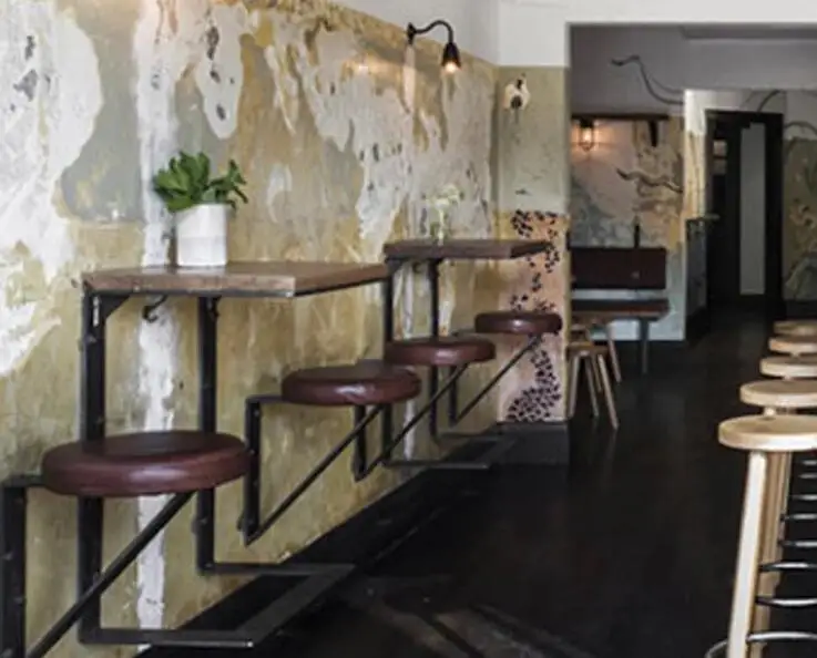 American craft style, wrought iron wood, bar table and chair stool