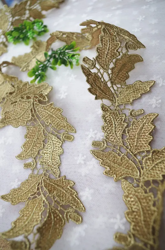 Металлическое Золотое кружево вязаное с листьями|metallic gold lace trim|lace trimgold trim |
