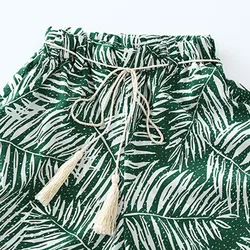 Feather Leaf Print Short Sleeve t-Shirt Tops Wide Leg Pants 2pcs Casual Beach Outfits Girls Summer Clothes Set