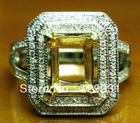 EMERALD 6*8MM SOLID 14K YELLOW GOLD NATURAL DIAMONDS WEDDING ENGAGEMENT SETTING SEMI RING MOUNT | Украшения и аксессуары