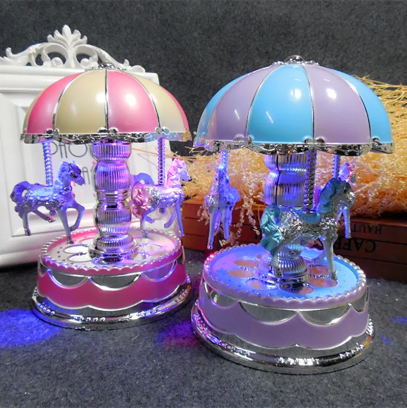 Merry-go-круглая музыкальная карусель коробка игрушка поворотный светящийся карусельная лошадка электрическая музыкальная шкатулка подарки на день рождения на свадьбу домашний декор