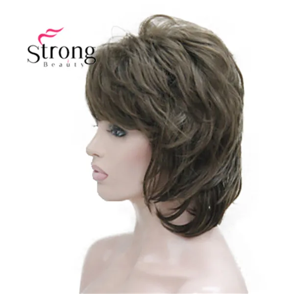 E-3008 #8 new light chestnut brown medium length cascaded layers synthetic hair women s full wig (4)
