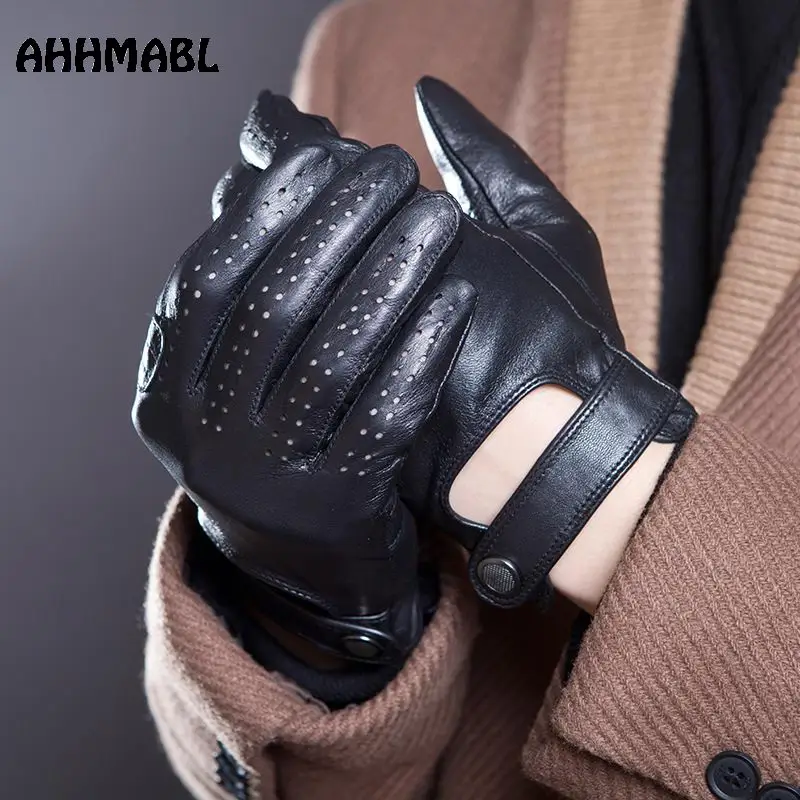 

Winter Men Genuine Leather Gloves Touch Screen High Quality Black Wrist Breathable Sheepskin Driving Short Design Glove G581