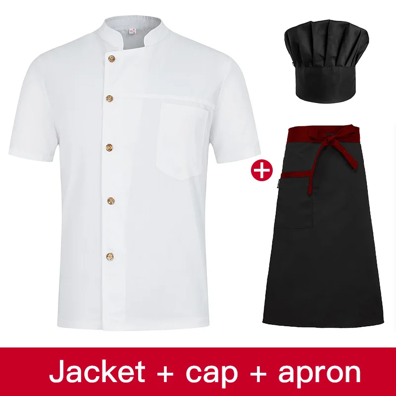 Шеф-повар Ресторан форменные футболки однобортная хлебобулочные кухня повар куртка высокое качество для отелей для кейтеринга одежда для шеф-поваров Хлопковые Штаны - Цвет: jacket cap apron