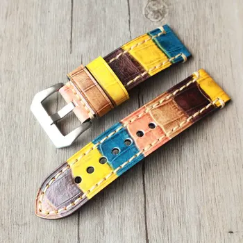 

MERJUST Handmade 20MM 22MM 23MM 24MM Colourful Yellow Genuine leather Watch band Strap For PAM U-BOAT Army Style Watch Bracelet