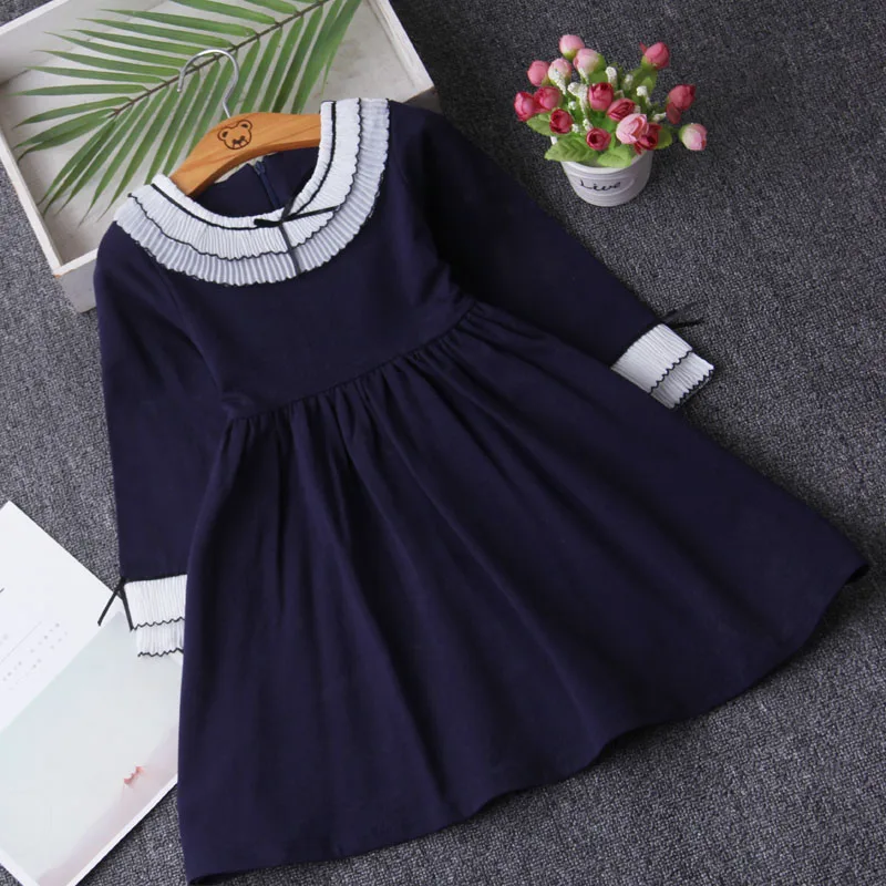 

Girls Dress 2019 Spring Preppy Style Flare Sleeve Kids Dresses Princess Dress Children Clothes 4-12Y navy pink