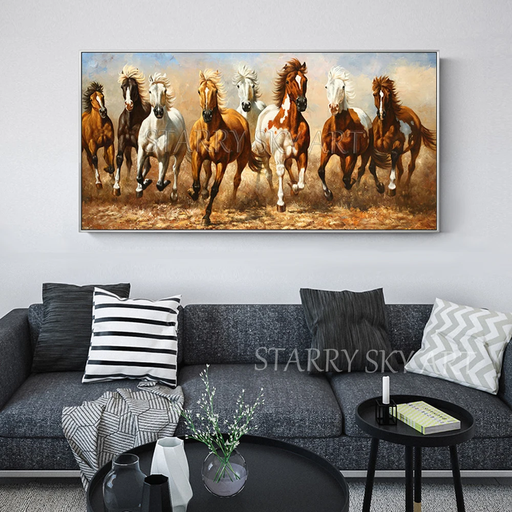 Отличный художник ручная роспись Высококачественная для бега 8 лошадей живопись маслом на холсте импрессионист 8 лошадей бег картина маслом