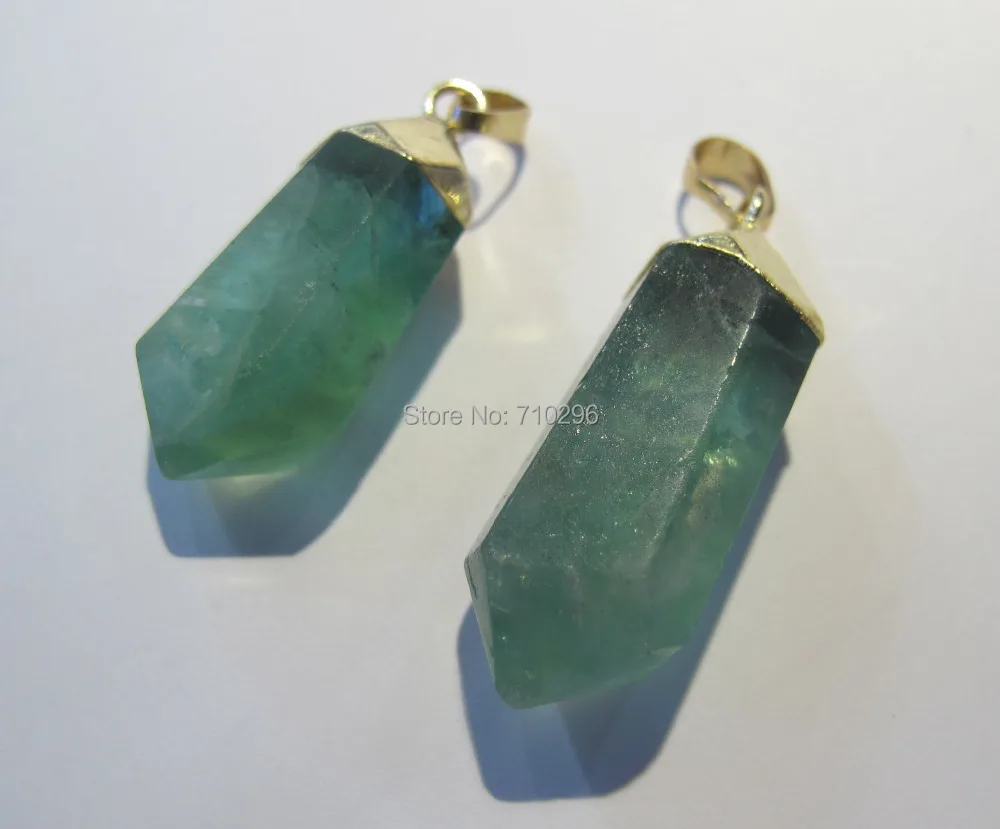 

Natural Green Quartz Flourite Gem stone Reiki Point Gem sotne pendant Hexagon Chakra Reiki Point 10psc/lot