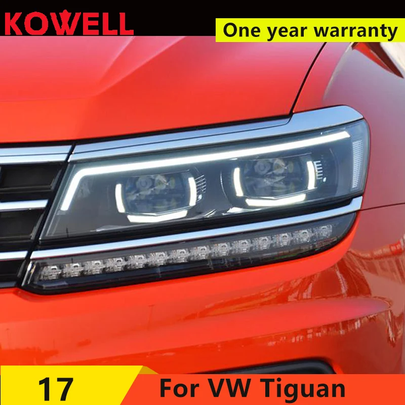 KOWELL автомобильный Стайлинг для VW Tiguan фары Tiguan светодиодный фонарь светодиодный DRL Биксеноновые линзы фары дальнего ближнего света парковка