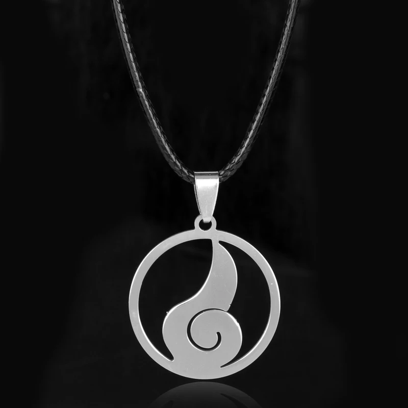 MQCHUN Аниме Наруто Hyuga символ Клана из нержавеющей стали кулон ожерелье для косплея модная кожаная цепочка ожерелье мужские ювелирные изделия