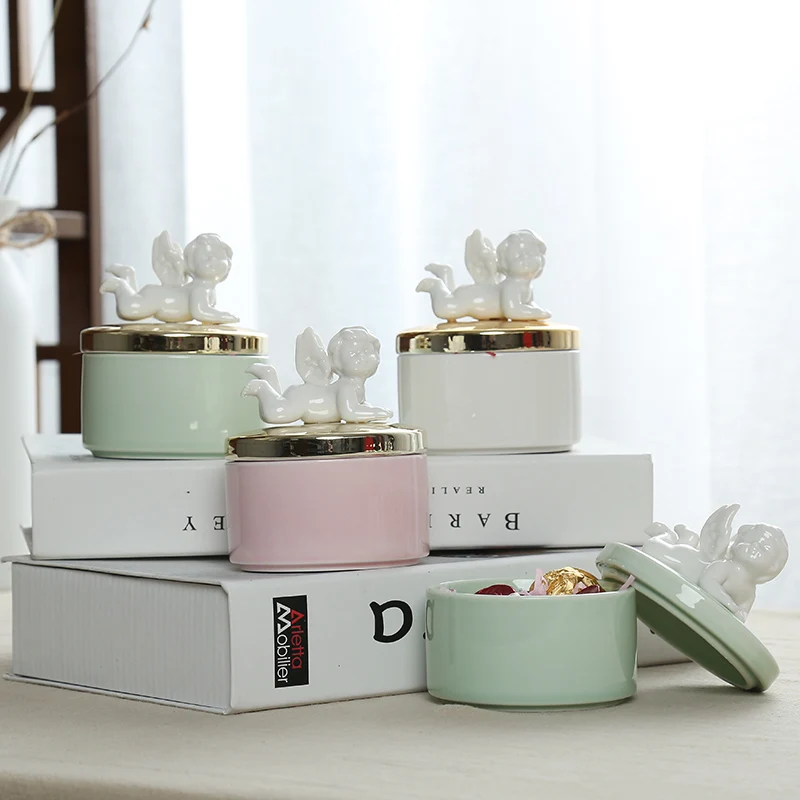 Romantic Pink Wedding Angel Ceramic Candy Box Creative Gift Box Gift Box Jewelry Golden Box Earring Necklace White Storage Tank 4