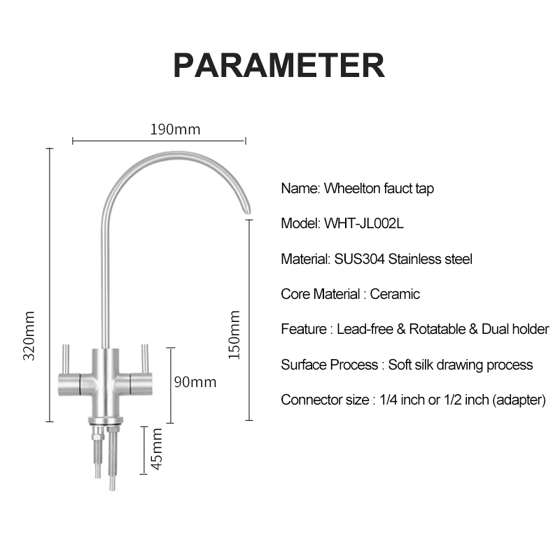 Wheelton кран 304 из нержавеющей стали без свинца двойной держатель кухонный водопроводный кран для очистки системы, как обратный осмос