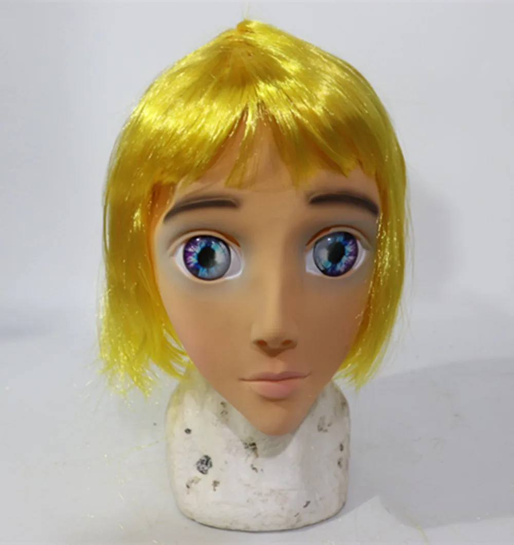 

Japanese Big Eyes Beauty Carton Mask with Hair Full Head Latex Helmet Props for Halloween Adult Party Christmas Costume Cosplay