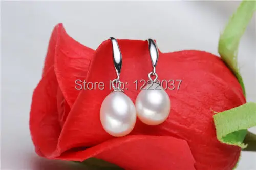 Прекрасная пара натуральных серег AAA + 8-10 мм с белым жемчугом 925s ювелирные изделия