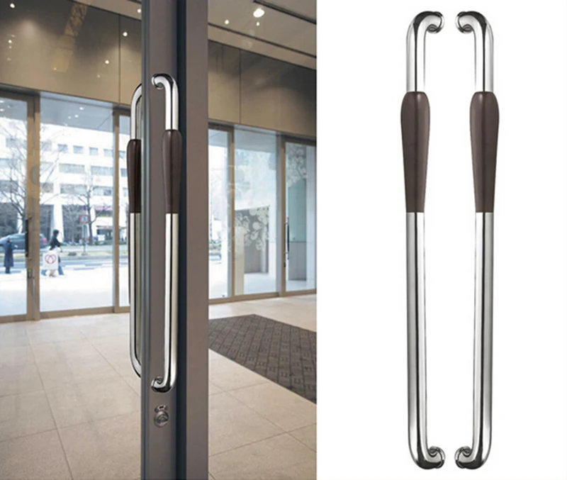 Entrance Door Handle Polished 304 Stainless Steel & Walnut wood Pull