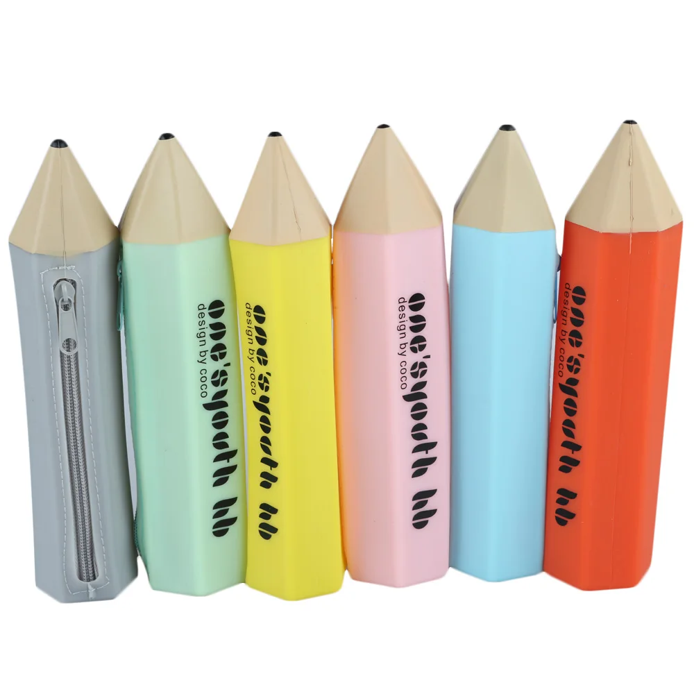 

1PC Candy Colors 6 Colors Available Creative Office School Stationery Pencil Shape Pen Bag Pencil Shaped Silicone Pencil Cases