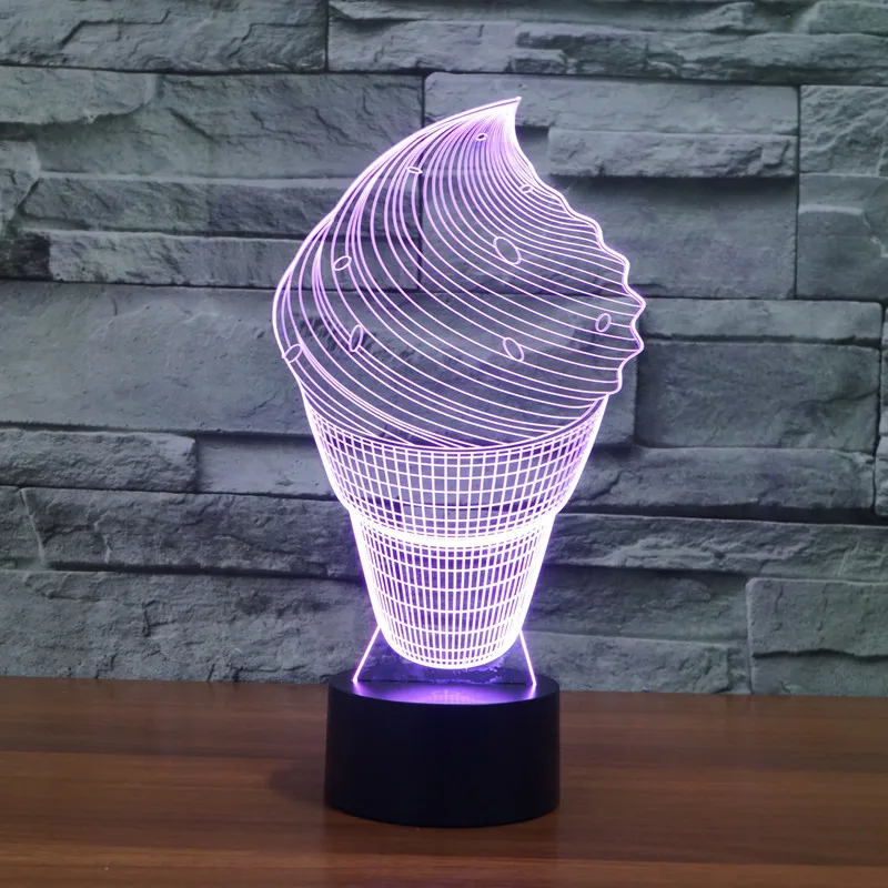 

3D Ice Cream Night Light 7 Color Change Lovely LED Table Desk Lamp Acrylic Flat ABS Base USB Charger Home Decoration
