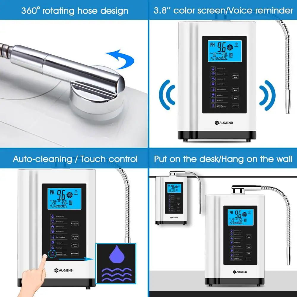 AUGIENB ЖК-ионизатор воды очиститель MachinePH 3,5-10,5 Щелочная кислота 5 настроек воды 12000 литров авто-Очистка фильтр для воды