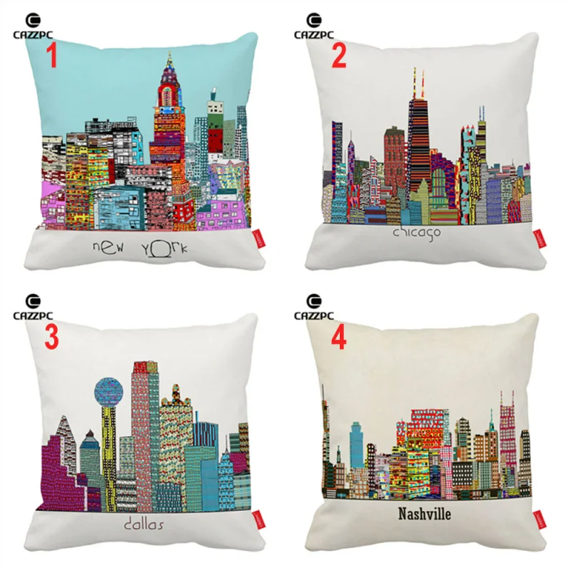 Image Pop Art Chicago Dallas Nashville New York City View Print Car Decorative Throw Pillowcase Cushion Cover Sofa Home Decor