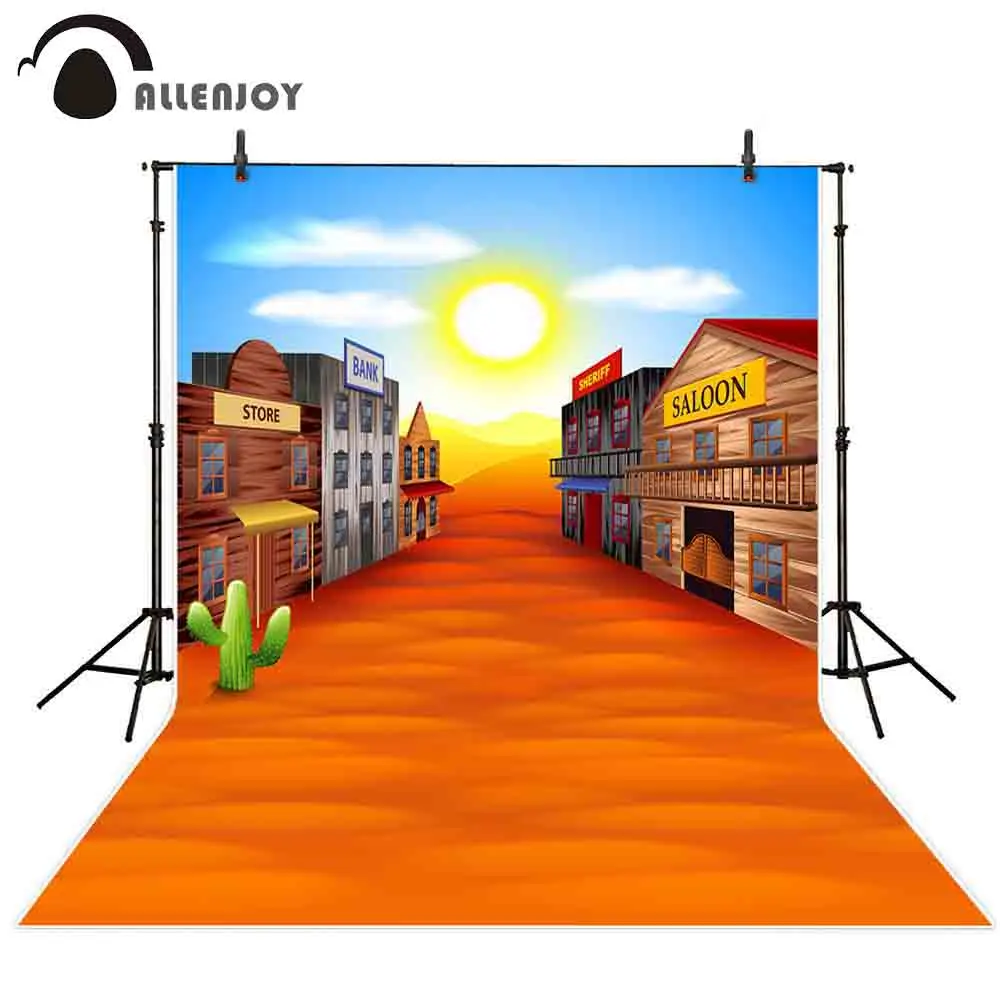 

Allenjoy photoshoot background west cowboy wood house cactus desert backdrop photocall professional board photobooth