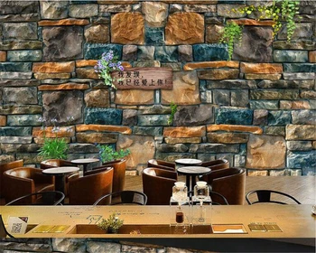 

beibehang Custom fashion personality advanced silk wallpaper Europe and the United States stone wall cafe bar mural 3d wallpaper