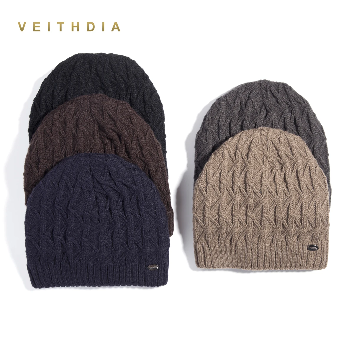 Зимние мужские шапки VEITHDIA двухслойные вязаные шерстяные облегающие