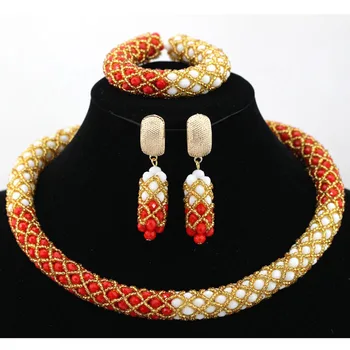 

Champagne/Red/White Indian Anniversary Party Necklace Set Bridal Choker Necklace Earrings Jewelry Settings Free Shipping HX778