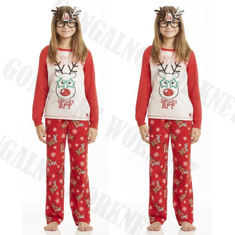 Одинаковые пижамы для всей семьи с принтом рождественского оленя и Санта-Клауса; пижамные комплекты; Рождественская одежда для сна; комплект ночного белья